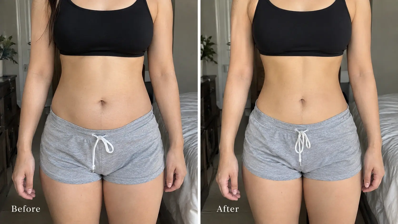 Illustrative before and after body contour showing a slimmer waist and improved definition