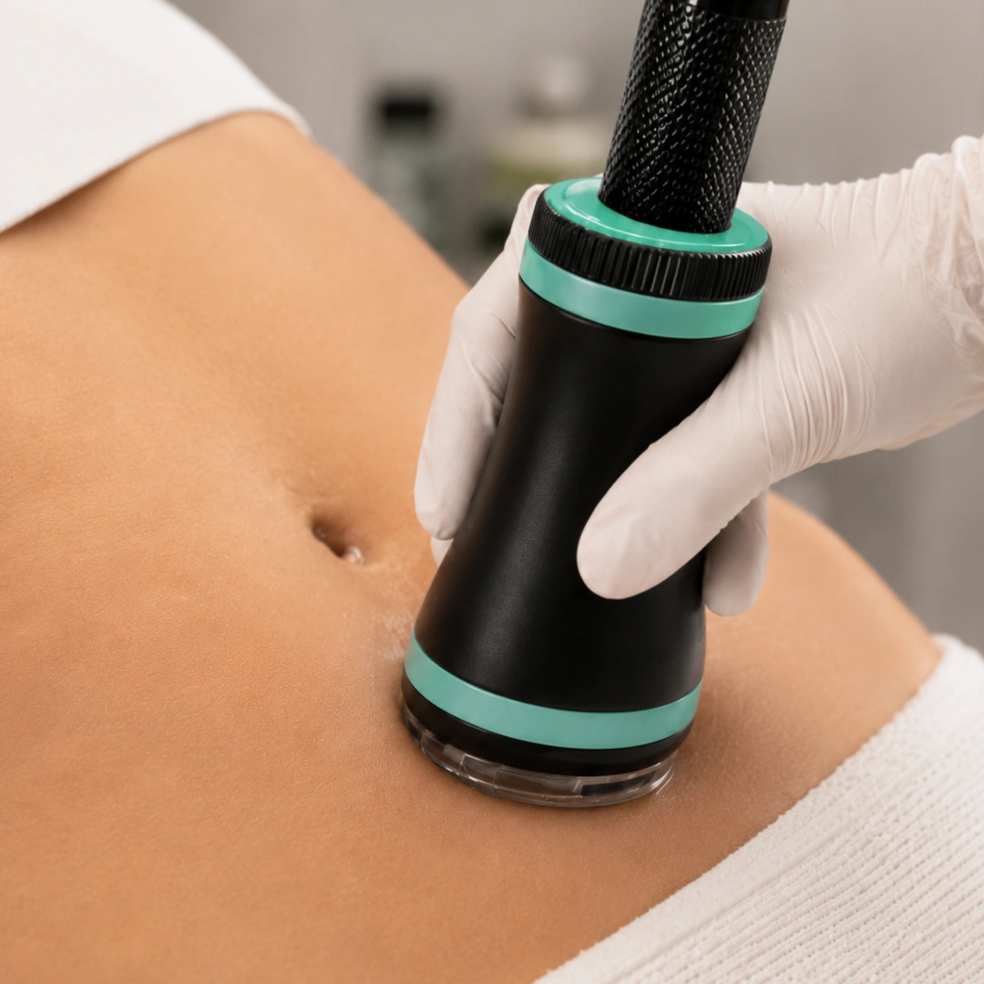 Close-up of Onda Pro treatment on the abdomen